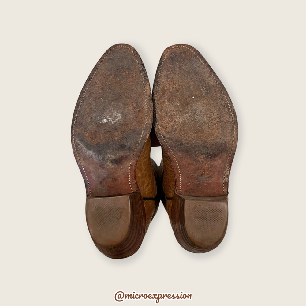 1980s VINTAGE Frye Grainy Tan Brown Leather Pull On Western Boho Cowboy Boot - Picture 13 of 15